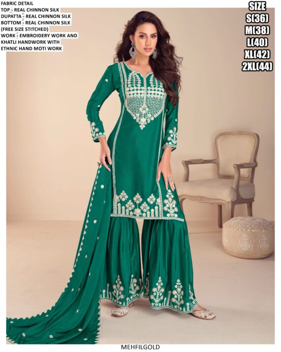 We Are Offering Party Wear White Embroidery Designer Chinon Silk Salwar Suits