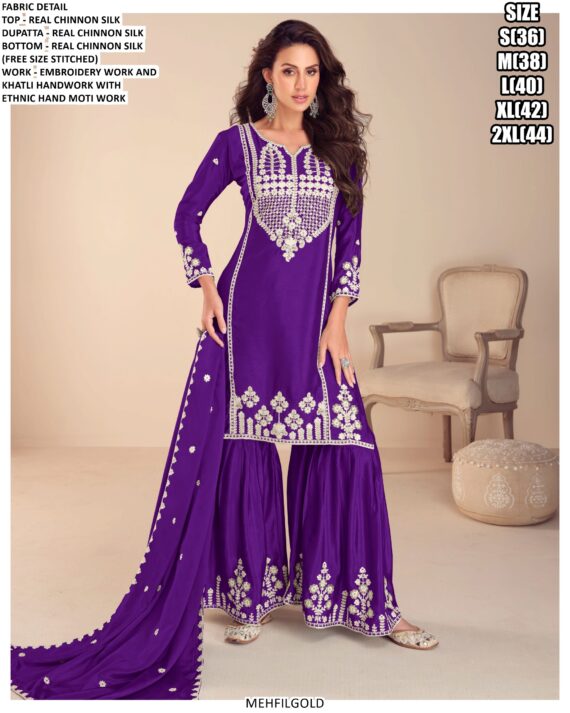 We Are Offering Party Wear White Embroidery Designer Chinon Silk Salwar Suits