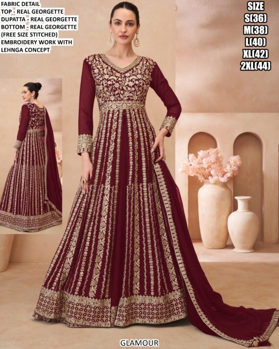 Georgette Heavy Embroidery Work Party Wear Readymade Indo-Western Suits