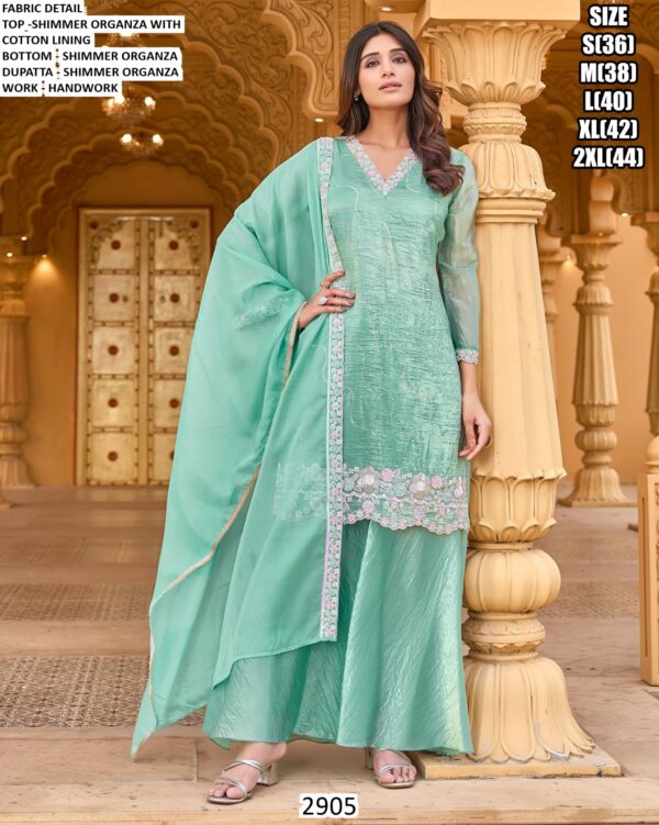 Buy Now! Festive Wear Pure Shimmer Organza Hand Worked Salwar Kameez