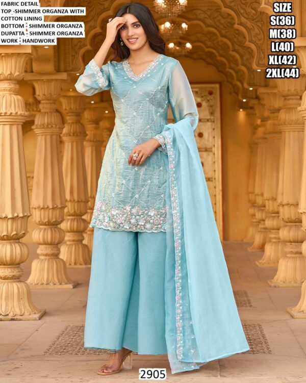 Buy Now! Festive Wear Pure Shimmer Organza Hand Worked Salwar Kameez