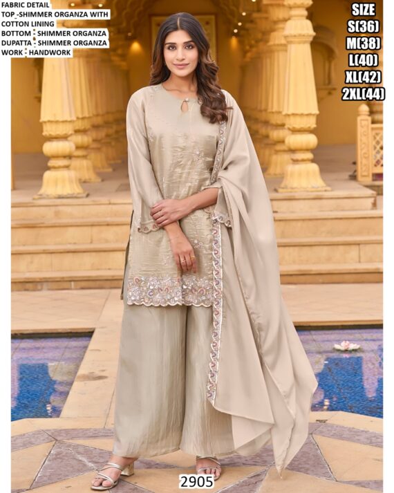 Buy Now! Festive Wear Pure Shimmer Organza Hand Worked Salwar Kameez