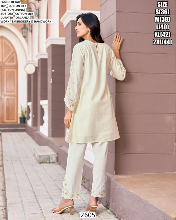 Casual Wear Pure Cotton Silk Co-ord Set Embroidery With Beautiful Hand Work