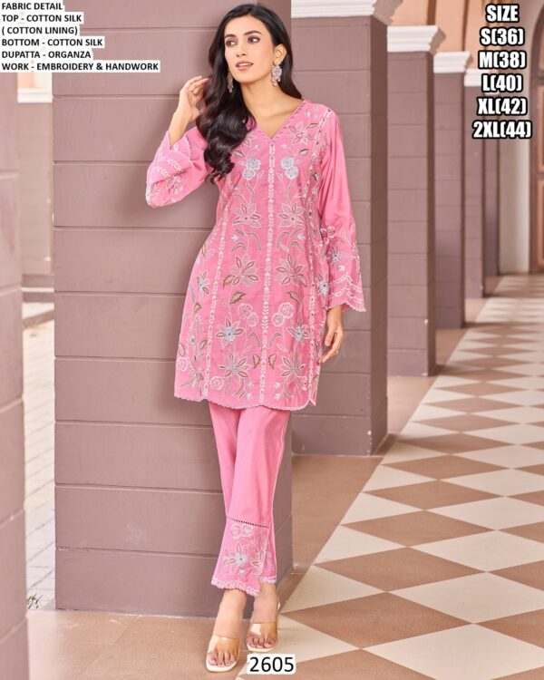 Casual Wear Pure Cotton Silk Co-ord Set Embroidery With Beautiful Hand Work