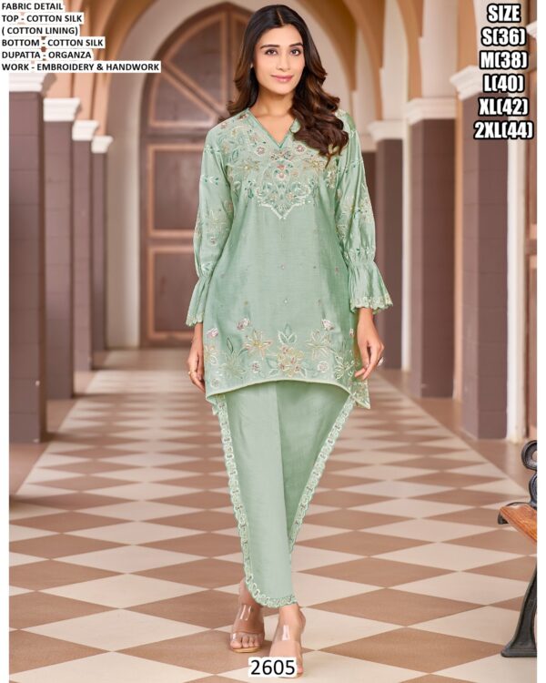 Casual Wear Pure Cotton Silk Co-ord Set Embroidery With Beautiful Hand Work