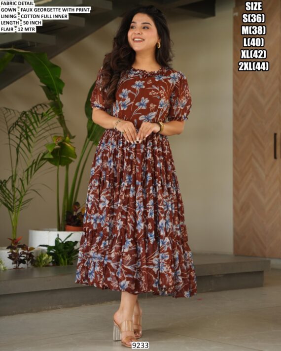 Premium Readymade Faux Georgette Floral Printed Casual Wear Midi Gown