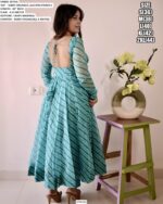 Light Blue Tabby Organza Fit And Flare Laheriya Printed Readymade Kurti Set