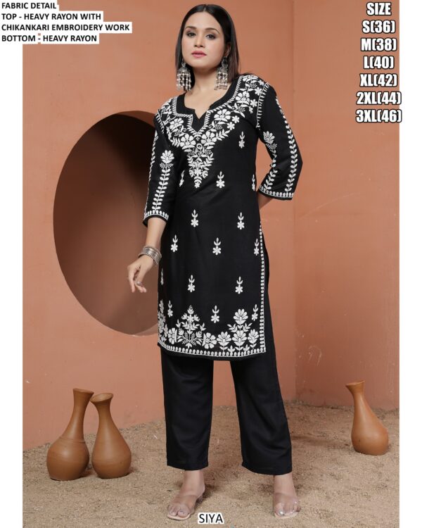 Partywear Lucknowi Chikankari Embroidered Heavy Rayon Kurti With Pant