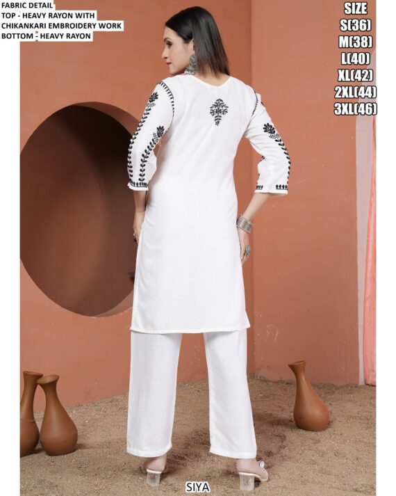 Partywear Lucknowi Chikankari Embroidered Heavy Rayon Kurti With Pant