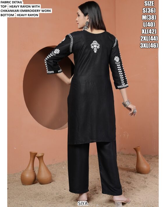 Partywear Lucknowi Chikankari Embroidered Heavy Rayon Kurti With Pant