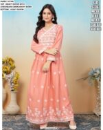 Grab This Delightful Rayon Chikankari Embroidered Readymade Gown And Pant