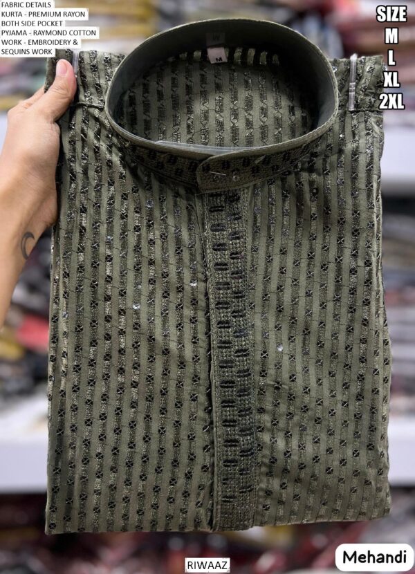 Premium Rayon Embroidered Readymade Kurta With Pajama For Men (Full Sets)