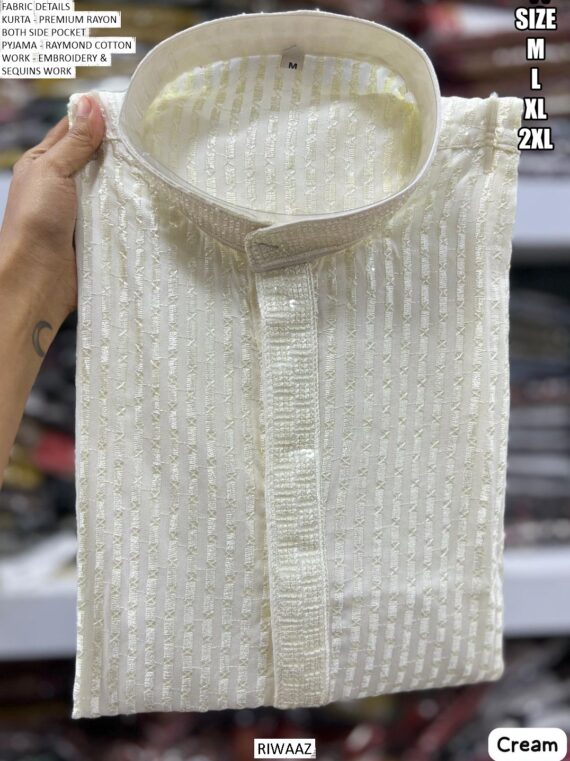 Premium Rayon Embroidered Readymade Kurta With Pajama For Men (Full Sets)