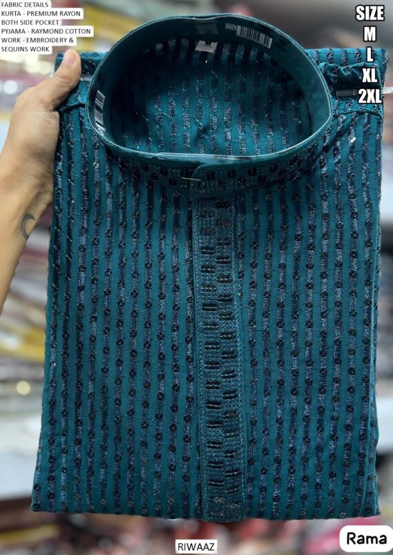 Premium Rayon Embroidered Readymade Kurta With Pajama For Men (Full Sets)