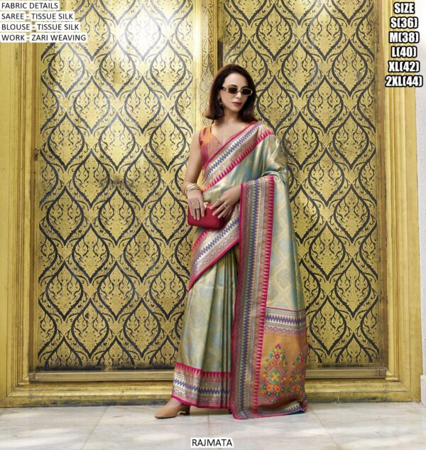 Wedding Special Zari Woven Tissue Silk Sarees With Designer Blouses