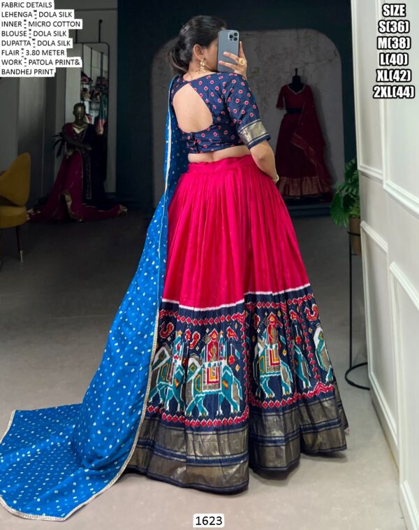 Dola Silk Patola Print Lehenga Choli With Foil Work And Bandhej Dupatta - Wedding Wear Set