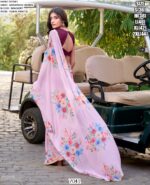 Women's Weightless Marble Floral Printed Saree With Blouse For Festivals And Regular Functions