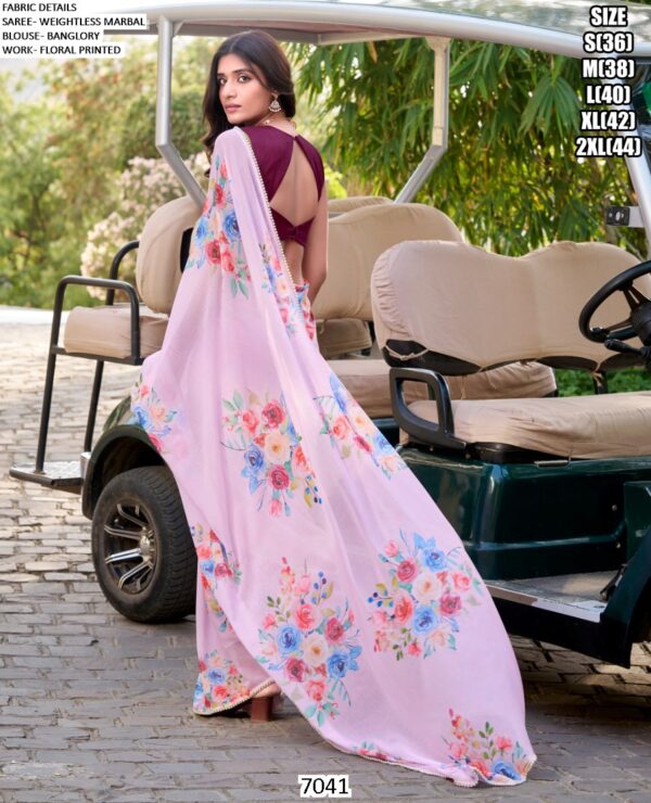 Women's Weightless Marble Floral Printed Saree With Blouse For Festivals And Regular Functions