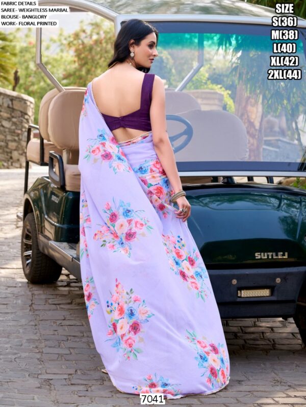 Women's Weightless Marble Floral Printed Saree With Blouse For Festivals And Regular Functions