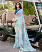 Women's Weightless Marble Floral Printed Saree With Blouse For Festivals And Regular Functions