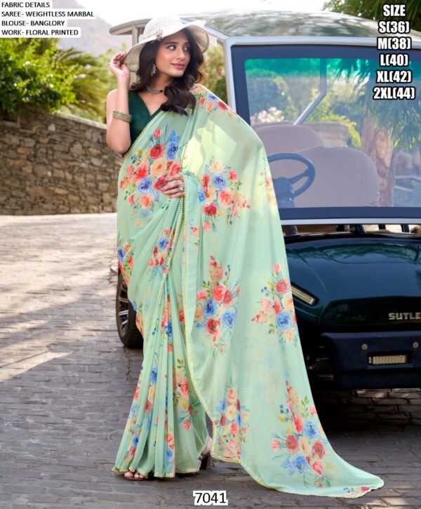 Women's Weightless Marble Floral Printed Saree With Blouse For Festivals And Regular Functions