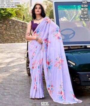 Women's Weightless Marble Floral Printed Saree With Blouse For Festivals And Regular Functions