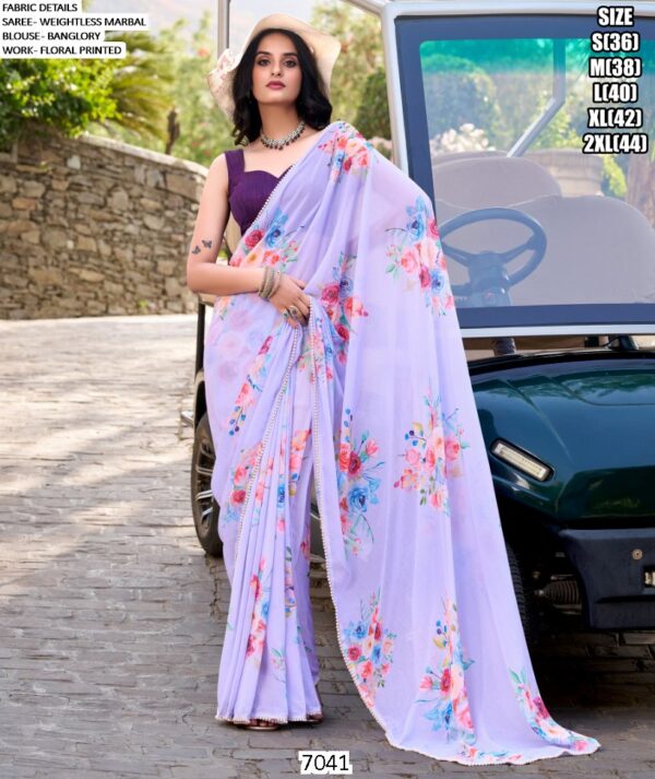 Women's Weightless Marble Floral Printed Saree With Blouse For Festivals And Regular Functions