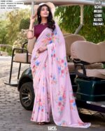 Women's Weightless Marble Floral Printed Saree With Blouse For Festivals And Regular Functions
