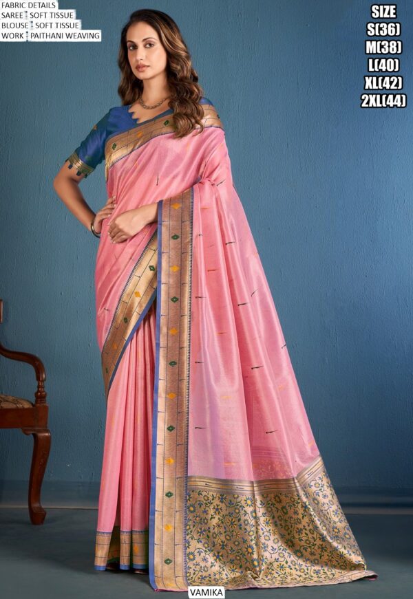 Get Your Mesmerizing Look With Our Soft Tissue Paithani Weaving Sarees