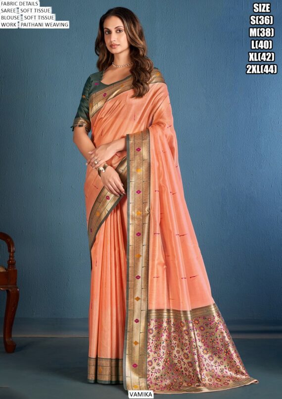Get Your Mesmerizing Look With Our Soft Tissue Paithani Weaving Sarees