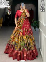 Purchase This Kalamkari Printed Tussar Silk Lehenga Choli For Festivals