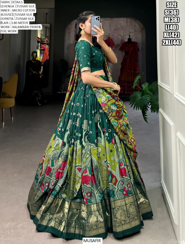 Purchase This Kalamkari Printed Tussar Silk Lehenga Choli For Festivals