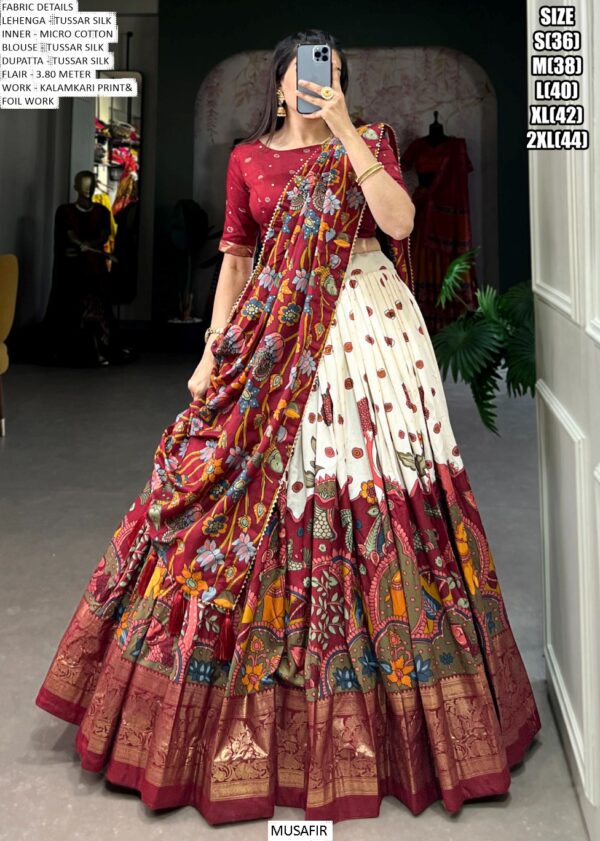Purchase This Kalamkari Printed Tussar Silk Lehenga Choli For Festivals