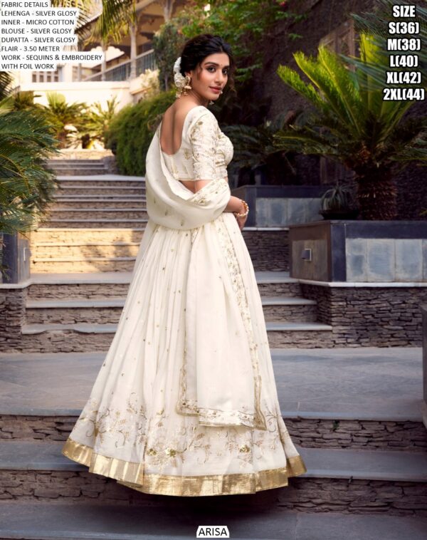 Off-white Glam! Wedding Wear Silver Glossy Embroidery With Foil Work Lehenga Choli