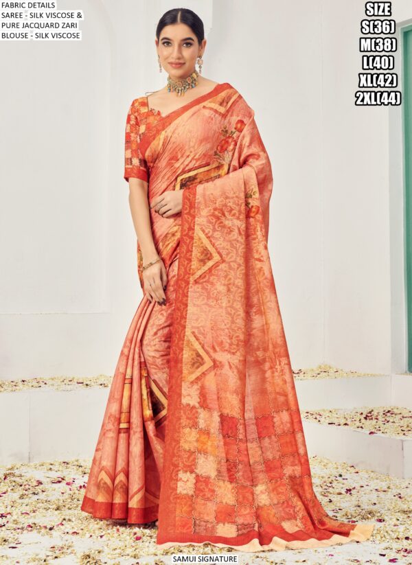 Premium Natural Silk Viscose With Pure Jacquard Zari Woven In The Fabric Digital Printed Sarees