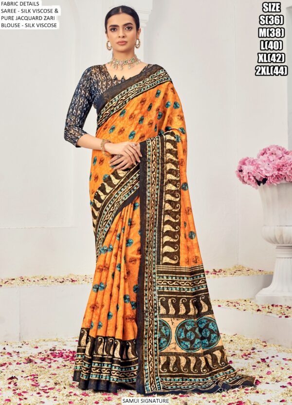 Premium Natural Silk Viscose With Pure Jacquard Zari Woven In The Fabric Digital Printed Sarees