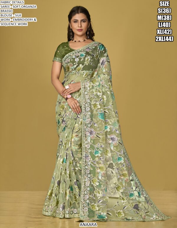 Multi-Coloured Woven Soft Organza Festival Wear Brasso Sarees