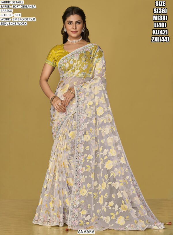 Multi-Coloured Woven Soft Organza Festival Wear Brasso Sarees