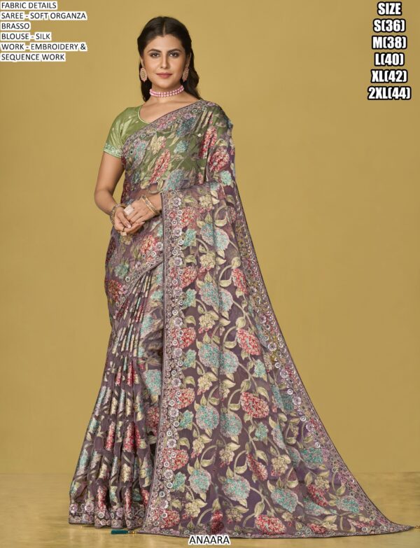Multi-Coloured Woven Soft Organza Festival Wear Brasso Sarees