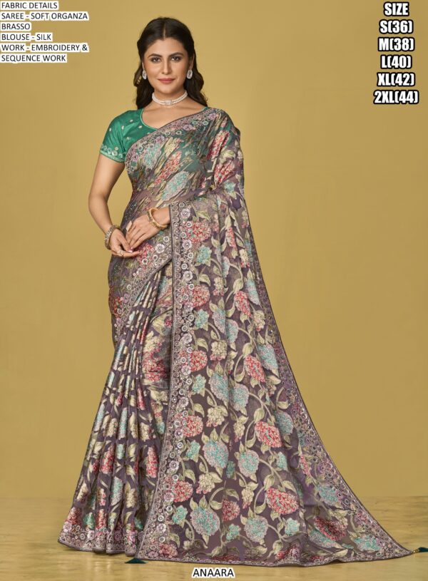 Multi-Coloured Woven Soft Organza Festival Wear Brasso Sarees