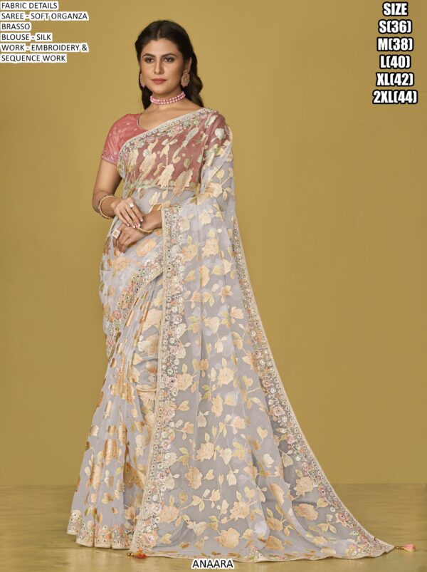 Multi-Coloured Woven Soft Organza Festival Wear Brasso Sarees