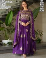 Indian Festival Wear Pure Chinon Sequins-Multi And Beads Embroidered Gown And Dupatta