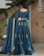 Indian Festival Wear Pure Chinon Sequins-Multi And Beads Embroidered Gown And Dupatta