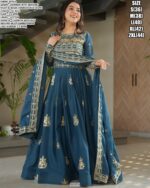Indian Festival Wear Pure Chinon Sequins-Multi And Beads Embroidered Gown And Dupatta
