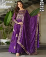 Indian Festival Wear Pure Chinon Sequins-Multi And Beads Embroidered Gown And Dupatta