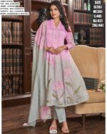 Festive Wear Readymade Mul Chanderi Hand Embroidered Anarkali Kurti Set