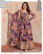 Floral Designer Russian Silk Embroidered Gown Set With Dupatta - Two Colours