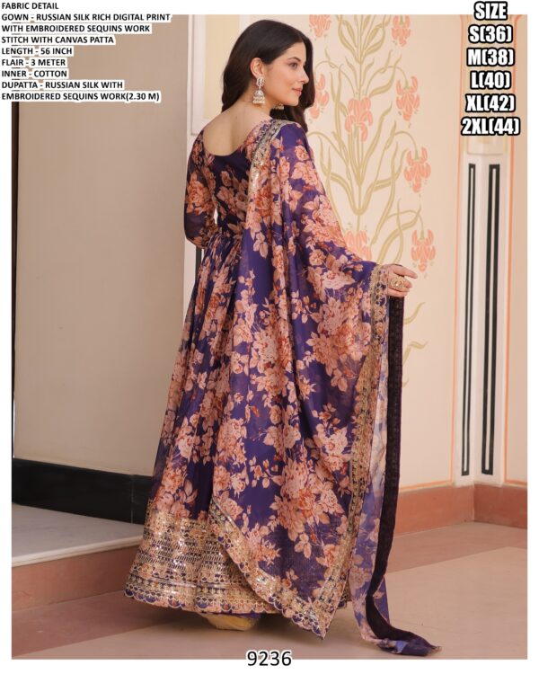 Floral Designer Russian Silk Embroidered Gown Set With Dupatta - Two Colours