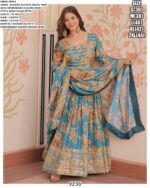 Floral Designer Russian Silk Embroidered Gown Set With Dupatta - Two Colours