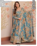 Floral Designer Russian Silk Embroidered Gown Set With Dupatta - Two Colours